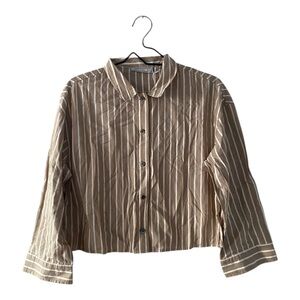 Everlane The Boxy Crop PJ Top Brown Stripe Pajama Shirt Button Down Women’s XS